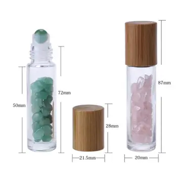 10 ml eterinio Aliejaus Aišku, Stiklo konstrukcija ant Kvepalų Buteliai Su natūraliais Kristalinis Kvarcas Akmuo Kristalas Roller Ball Bambuko Bžūp LX2881