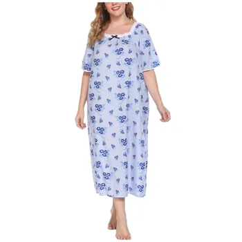 Moterų Sleepwear Ilgai Pižama Plius Dydis-Trumpomis Rankovėmis Nėrinių Kratinys U Kaklo Suknelė Saldus Spausdinti Nightdress Moterų Namų Drabužiai