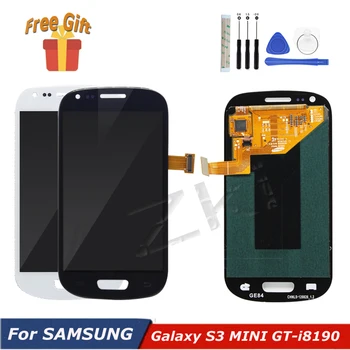 Super AMOLED skaitmeninis keitiklis Surinkimo Samsung Galaxy S3 mini lcd Ekranas Jutiklinis Ekranas GT-I8190 i8190N i8195 i8200 Su rėmu Įrankiai
