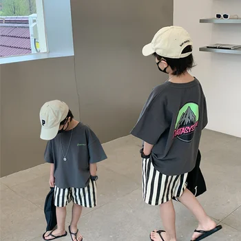 Berniukai vasaros vulkanas spausdinti Tees 2023 Vaikų trumpomis rankovėmis apvalios kaklo marškinėliai vatos Pagaliukai