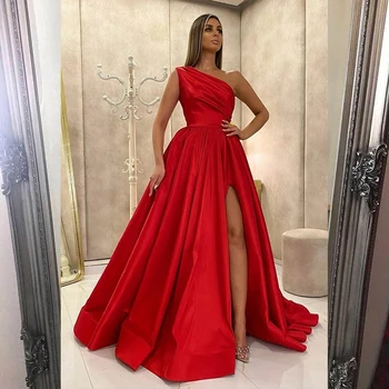 Raudona Užsakymą Sexy Satin Vakarinę Suknelę Vieną Petį Paprasta Paprasto Įžymybė Šalis, Chalatai Pusėje Aukštos Plyšinės Linijos Oficialų Prom Dresses