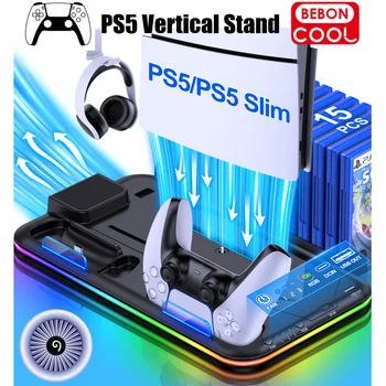 BEBONCOOL S2000 RGB Vertikalus Stovas NAUJAS PlayStation 5 Slim/PlayStation 5 Aušinimo Stotis Sąsiuvinis Klasės Aušintuvas PS5 Įkroviklis
