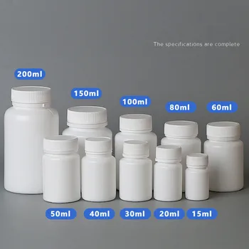 1 pakelis (50/100vnt) Tuščias Medicinos PE Buteliai su Dangteliais Daugkartiniai Baltas Tuščias Pakavimo Talpyklos Nešiojamų Pill Tabletės Bakas