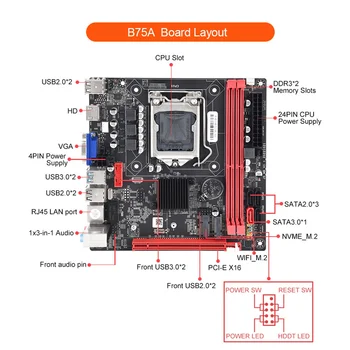 B75A (B75) LGA1155 2XDDR3 Plokštė+I3 2120 CPU+Terminis Tepalas Rinkinys Paramos NVME M. 2+WIFI M. 2 Sąsaja USB3.0 SATA3.0