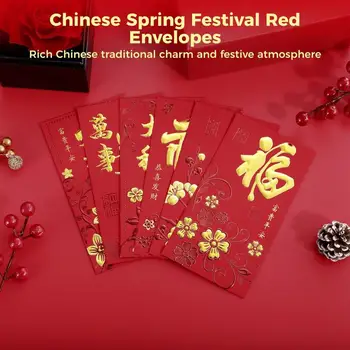 36Pcs naujieji Metai Raudona Vokai Aukso Įspaustu Gėlių Kinijos Raudonos spalvos Pakelių Pavasario Šventė Pasisekė Pinigų Hong Bao už 2024 Metais