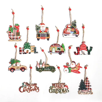 12 Vienetų Kalėdų Mediniai Kabantys Papuošalai Raudonas Automobilis, Sunkvežimis Santa Claus Medžio Namas Medinis Kabinti Amatų Apdaila