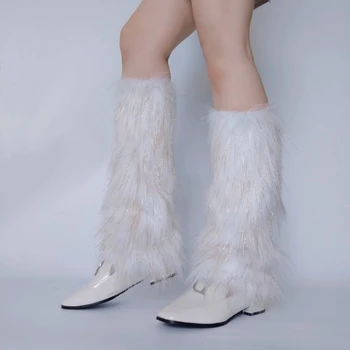 Moteris Kailių Kojų Šilčiau Žiemos Furry Ilgai Įkrovos Rankogaliai Fuzzy Batų Padengti Šalies Kostiumų Atostogų Festivalio Spektakliai Žaisti