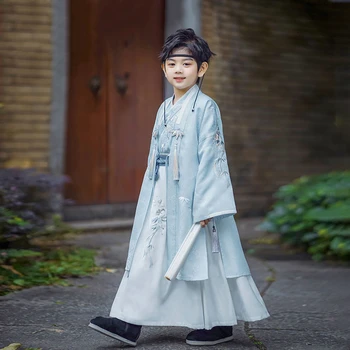Berniukai Senovės Kinų Stiliaus Bambuko Lapų Siuvinėjimo Hanfu Suknelės Pavasario Tango Kostiumas, Kostiumai Vaikų Veiklos Apranga