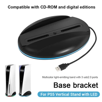 Už PS5 RGB Bazinė LED Šviesos Atmosfera Stovas su 3 USB jungtys,Vertikalios Horizontalios Stotis Turėtojas 5 PlayStation Konsolės Žibintai
