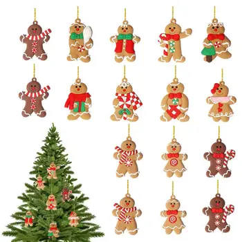 Meduoliai su imbiero priedais Vyras Kalėdiniai Papuošalai Mažosioms Kalėdų Papuošalai 16Pcs Gingerman Figūrėlės Hangable Kalėdų Eglutė Žavesio Dėl