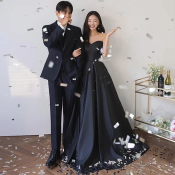 Bafftafe Juoda Linija, Satino Moterų Prom Dresses 2024 Brangioji Korėja Lady Oficialus Suknelė Specialusis Šalis Vakare Chalatai 2024