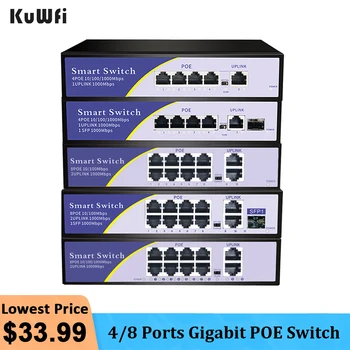 KuWFi POE Switch 48V 4/8 Uostų Gigabit ethernet Tinklo Jungiklio, Ethernet VLAN 10/100/1000Mbps VAIZDO IP Kamera, Wireless AP Kontrolierius