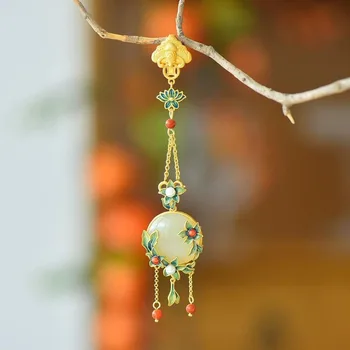 Gamtos Hetian Jade Kutas Pakabukas Dvejopo Naudojimo Vintage Stiliaus Kinijos Senovės aukso amatų Klasikinis Kūrybingi Papuošalai moterims