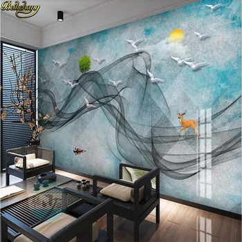 beibehang Užsakymą 3d tapetai, freskos abstraktaus meno samprata linija, rašalo peizažas paukščių paukščių freskos fone sienos