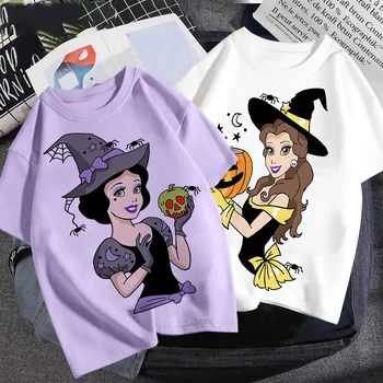 Vaikai Komplektus Mergina Naujas Vasaros 2022 T-shirt Animacinių filmų Princesė Mados Spausdinti Disney Anime Drabužius, Baltos, Raudonos Apvalios Kaklo Viršų