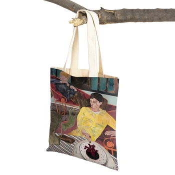 Abstraktus Gėlių Miškai Swan Vyras Akvarelės Meno Moterų Prekybos Centrų Shopper Bags Lady Tote Rankinė Abiejų Pusių Pirkinių Krepšys