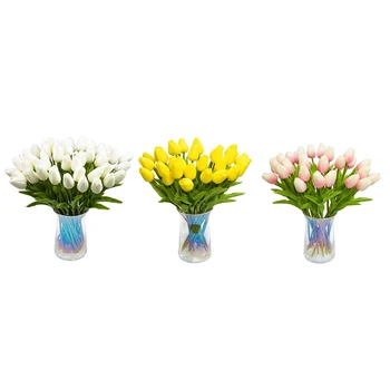 30Pcs Dirbtinės Tulpės Gėlių Nekilnojamojo Touch Tulpės Netikrą Olandijoje PU Tulpių Puokštė Latekso Gėlės Baltos Tulpės