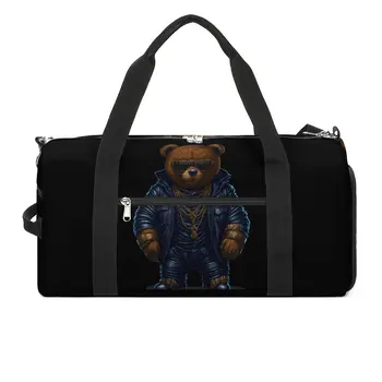 Sporto Krepšyje Cool Teddy Bear Sporto Krepšys Didelis Lokys Su Akiniai Nuo Saulės Pora Savaitgalį Spausdinti Rankinėje Mielas Bagažo Sporto Krepšys