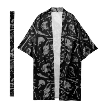 Vyriški Japonijos Ilgai Kimono Tradicinių Gotikinio Kaukolė Kimono Harajuku Cardigan Samurajus Chalatai Kimono Marškinėliai Yukata Švarkas, Apsiaustas