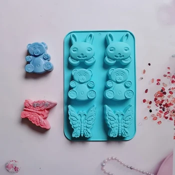 6 Bear Rabbit Tortas Drugelis Silikono Formos 3D Putėsiai Rankų darbo Konditerijos Želė Kiaušinių Pyragas Duonos Pelėsių Kepimo Įrankis