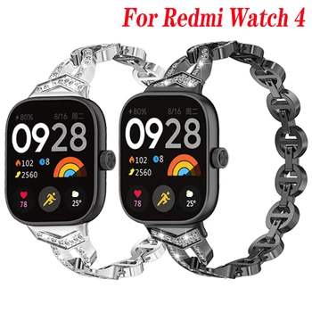 Diamond Dirželis Xiaomi Redmi Žiūrėti 4 Smartband Dirželiai Metalo Apyrankė redmiwatch4 Watchband už redmi watch4 Pakeitimo Correa