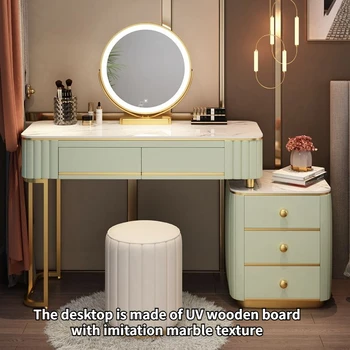 Šiaurės Indaujos Prabangus Dizainas Kosmetinis Makiažas Lentelė tualetinis staliukas su Smart Veidrodį ir Išmatose, Indaujos Naktiniai staleliai, Stalas Muebles Ins